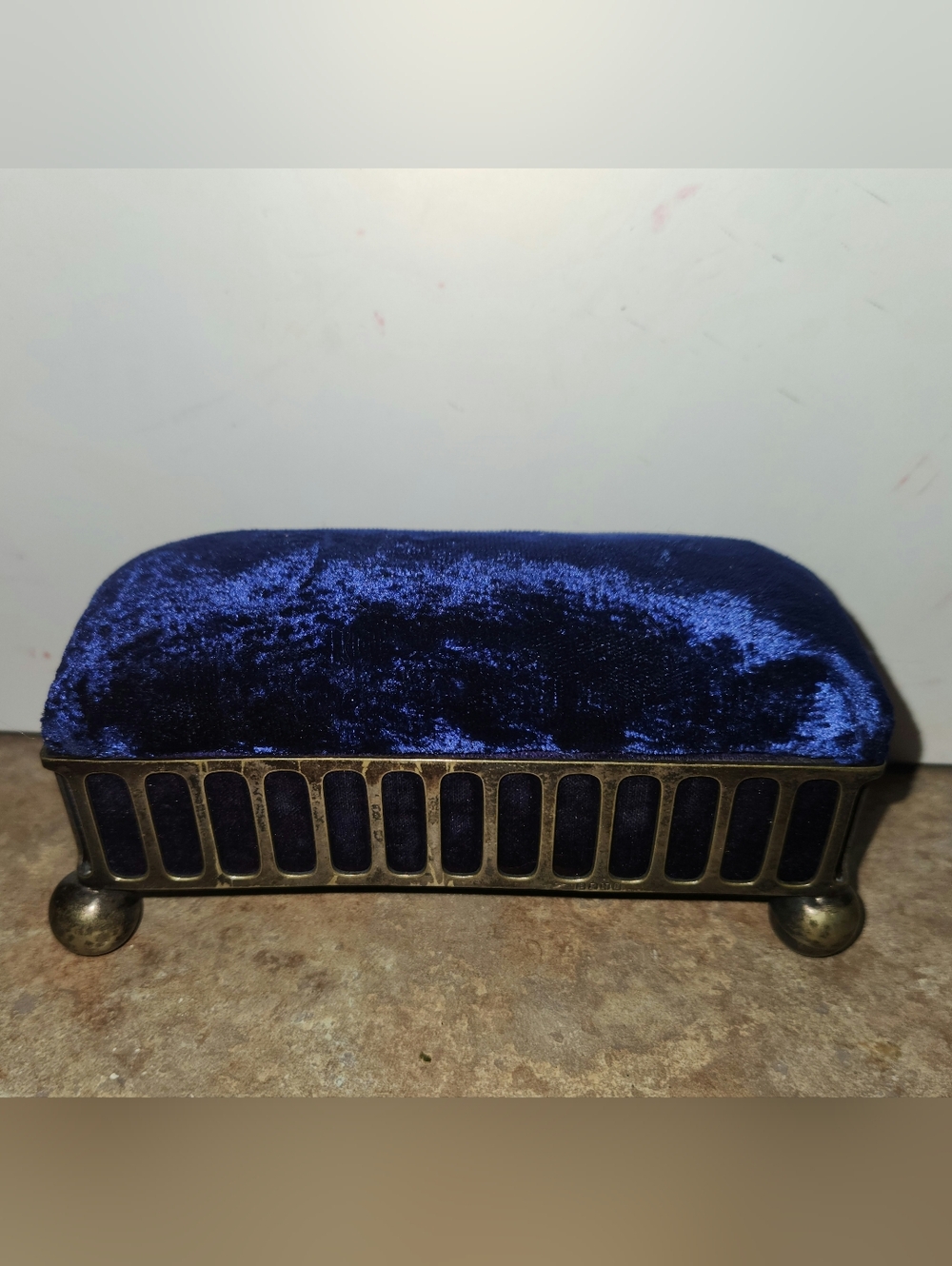 Antique Victorian Blue Velvet Epns Casket Coffin Hatpin Jewellery Box